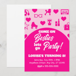 Rosa Doll Girl Mode Digital Download Birthday Inbjudningar