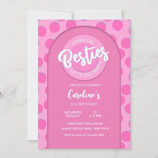 Rosa Doll Party, Birthday Inbjudningar (Framsida)