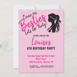 Rosa Doll Thmet Birthday Inbjudningar