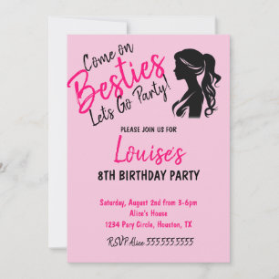 Rosa Doll Thmet Birthday Inbjudningar