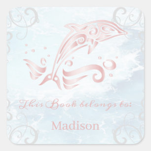 Rosa Dolphin Bok Sticker Fyrkantigt Klistermärke