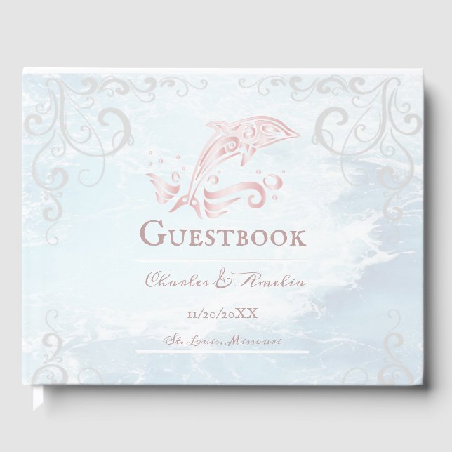 Rosa Dolphin Bröllop Guestbook Gästböcker (Framsida)