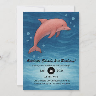 Rosa Dolphin & Deep Blue Ocean Vågar Birthday Inbjudningar