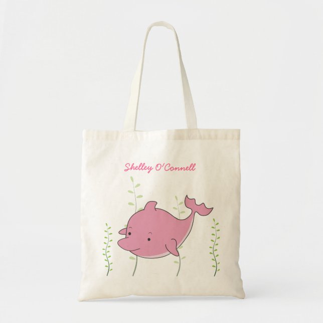 Rosa Dolphin Girls School Bok Bibliotek Canvas Bag Tygkasse (Framsidan)
