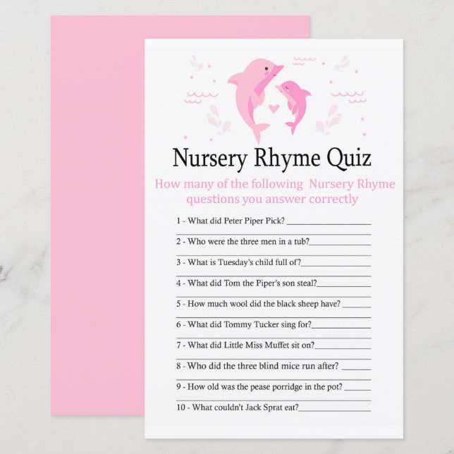 Rosa Dolphin Nursery Rhyme Quiz babyduschspel (Fram/baksida)