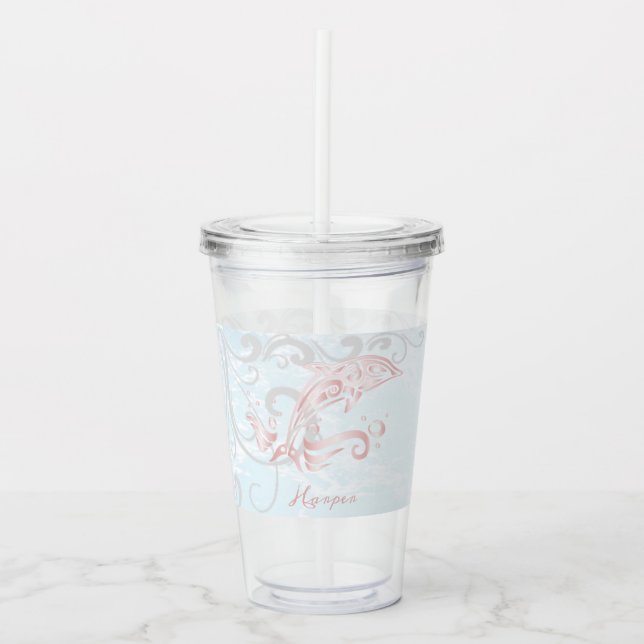 Rosa Dolphin Personlig Akryltumbler Take Away Mugg (Framsida)