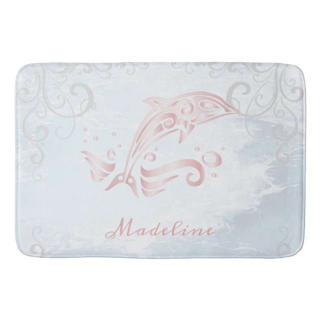 Rosa Dolphin Personlig Bath Mat Badrumsmatta (Framsidan)