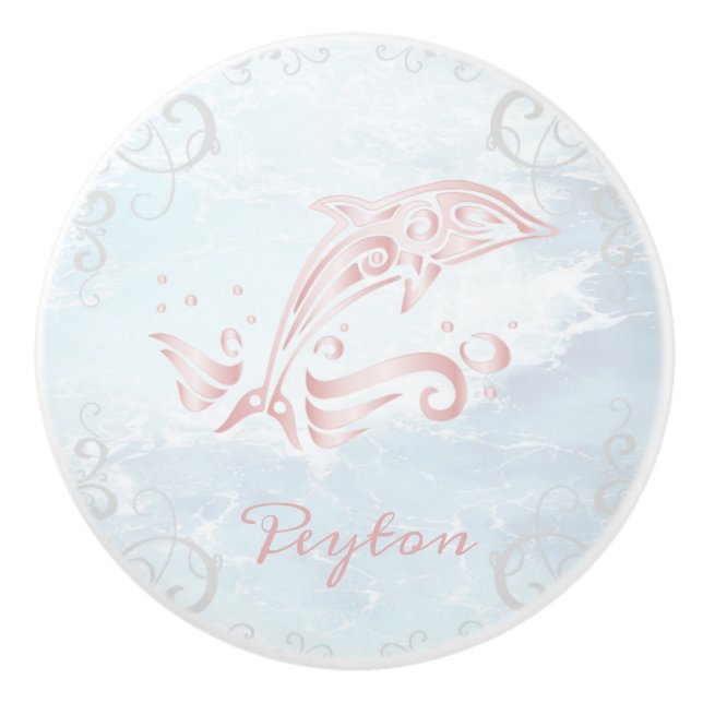 Rosa Dolphin Personlig Ceramic Knob Knopp (Framsidan)