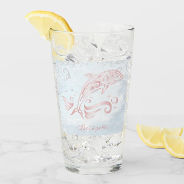 Rosa Dolphin Personlig Glass Glaskopp (Framsida Ice)