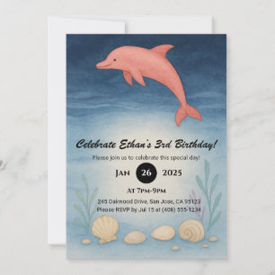 Rosa Dolphin & Seafloor Snäckas Birthag Inbjudningar