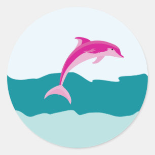 Rosa Dolphin Theme Stickers Runt Klistermärke