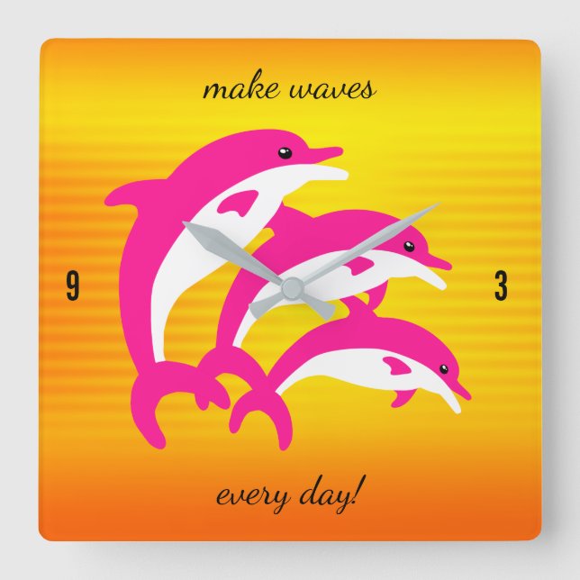 Rosa Dolphins Dancing in Tropical Sol Fyrkantig Klocka (Framsida)