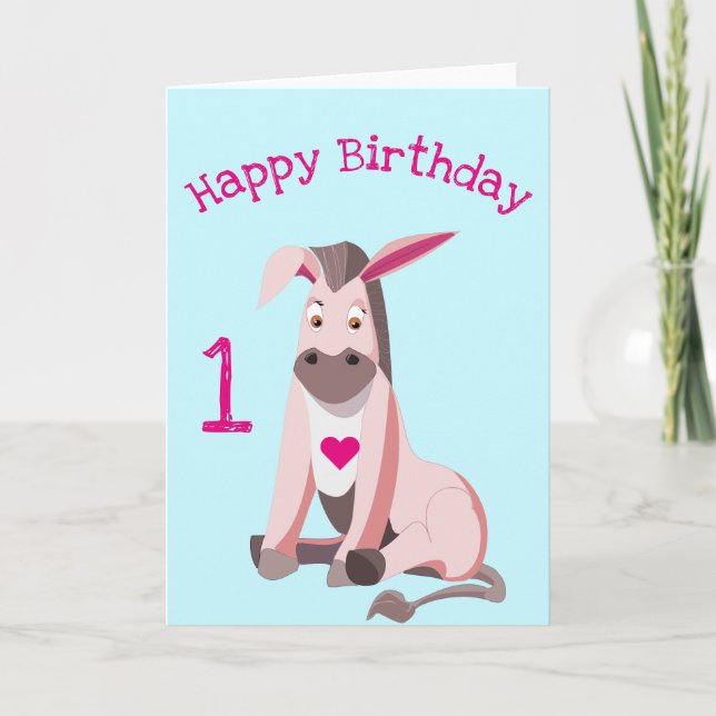 Rosa Donkey Funny Birthday Card - Anpassade Kort (Framsida)