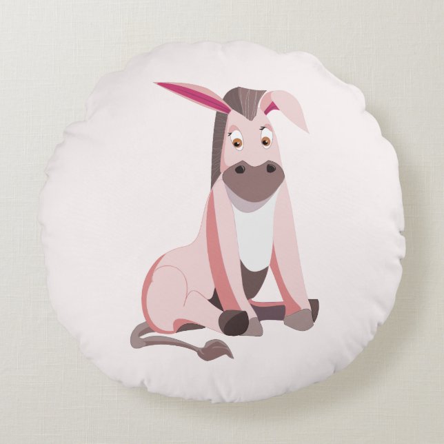 Rosa Donkey Round Pillow Rund Kudde (Framsidan)