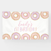 Rosa Donut 1:a födelsedag med Party-banderoll