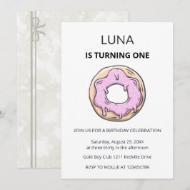 Rosa Donut 1-års inbjudan för flickor