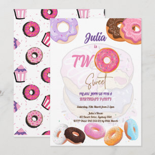 Rosa Donut 2:a födelsedagsinbjudan Inbjudningar