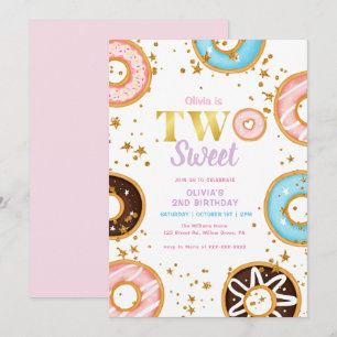 Rosa Donut 2:a födelsedagsinbjudan till svett 2:a Inbjudningar