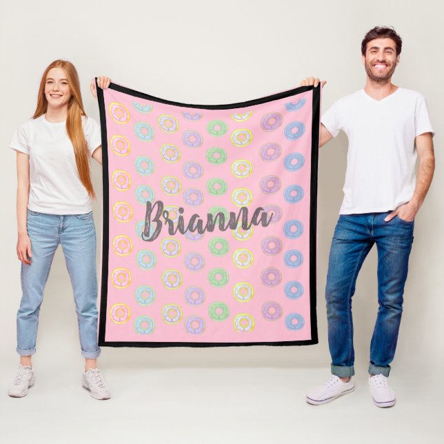 Rosa Donut Anpassat namn Medium Fleece Blanket (På plats)