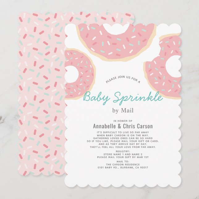 Rosa Donut Baby Sprinkle Shower by Mail Inbjudningar (Fram/baksida)
