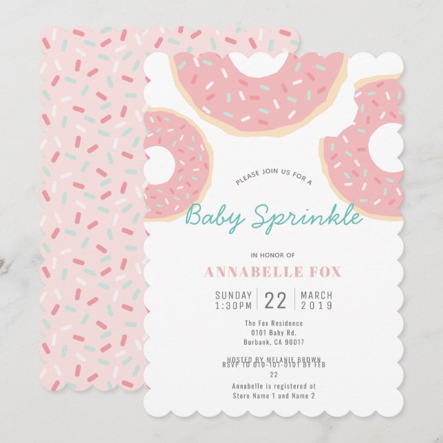 Rosa Donut Baby Sprinkle Shower Inbjudningar (Fram/baksida)