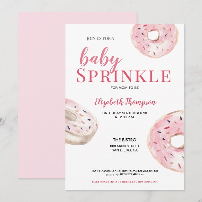 Rosa Donut Baby Sprinkles Babydusch Inbjudningar (Fram/baksida)