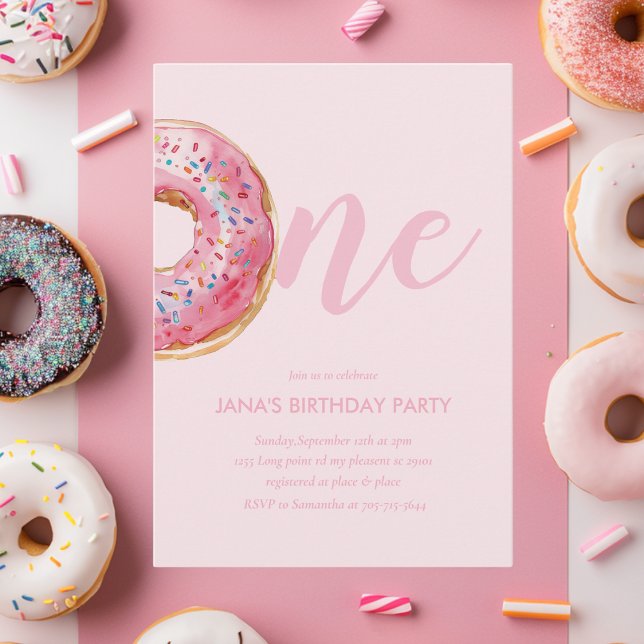 Rosa Donut Birthday Inbjudningar (Skapare uppladdad)