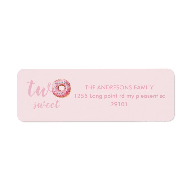 Rosa Donut Birthday Returadress Etikett (Framsidan)