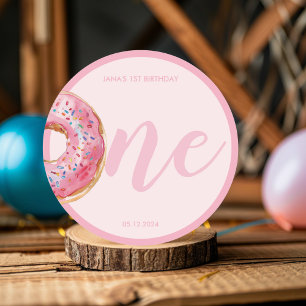 Rosa Donut Birthday Runt Klistermärke