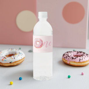 Rosa Donut Birthday Vattenflaskor Etikett