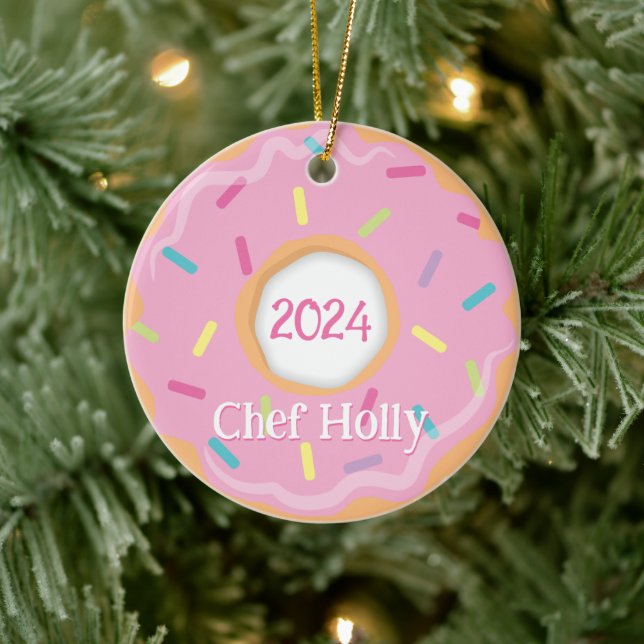 Rosa Donut Chef, Cook eller Baker jul Julgransprydnad Keramik (Träd)
