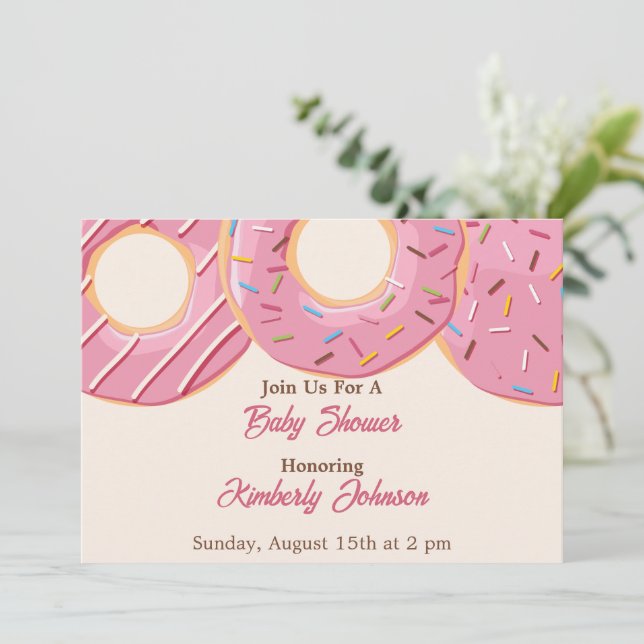 Rosa Donut Delight Baby Shower Inbjudningar (Stående Fram)