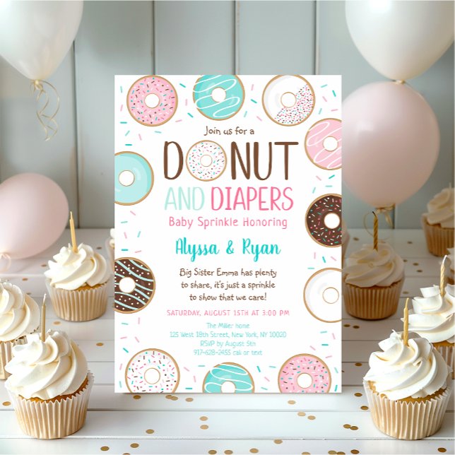 Rosa Donut & Diaper Baby Sprinkle Inbjudningar (Skapare uppladdad)