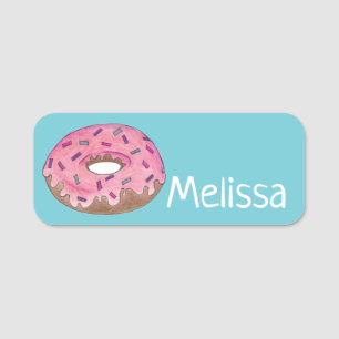 Rosa Donut Doughnut Sprinkles Junk Food Pastry Namnbricka