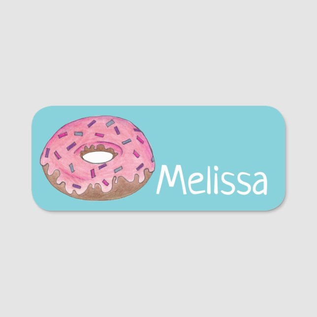 Rosa Donut Doughnut Sprinkles Junk Food Pastry Namnbricka (Framsida)