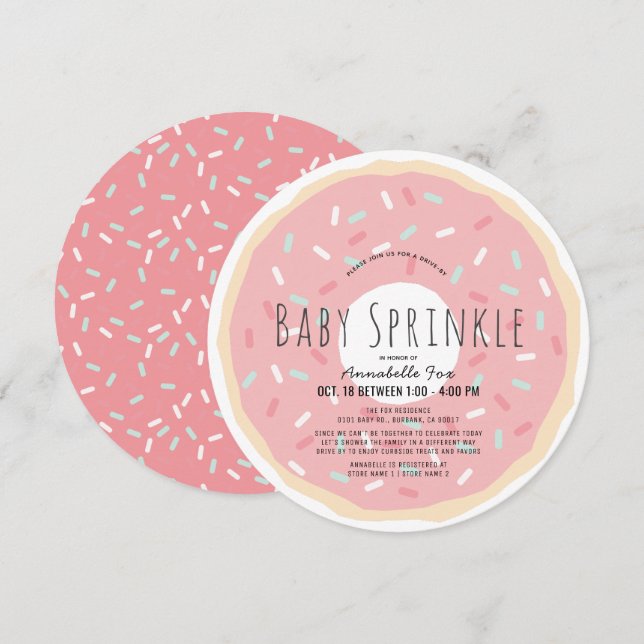Rosa Donut Drive by Baby Sprinkle Shower Circle Inbjudningar (Fram/baksida)