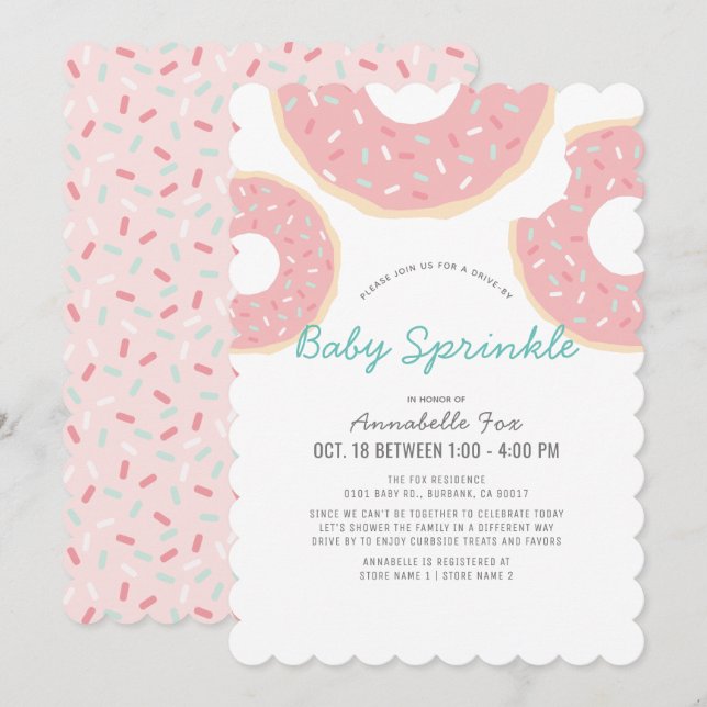 Rosa Donut Drive by Baby Sprinkle Shower Inbjudningar (Fram/baksida)