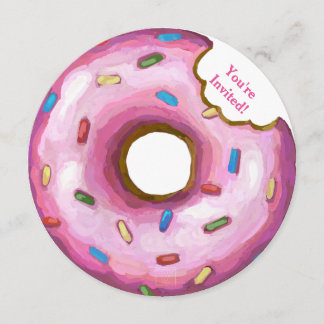 Rosa Donut-Födelsedagsfest Rundinbjudan Inbjudningar