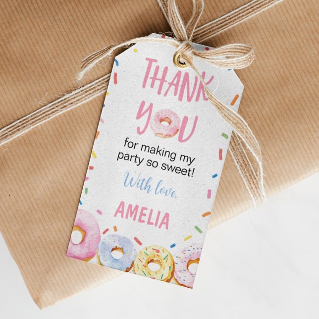 Rosa Donut Födelsedagsfest Tack Märkre Presentetikett (Skapare uppladdad)