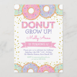 Rosa Donut Girl Birthday Bjud Guld Sprinkles Inbjudningar