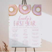 Rosa Donut Girl Poster 1:a födelsedagsskylten