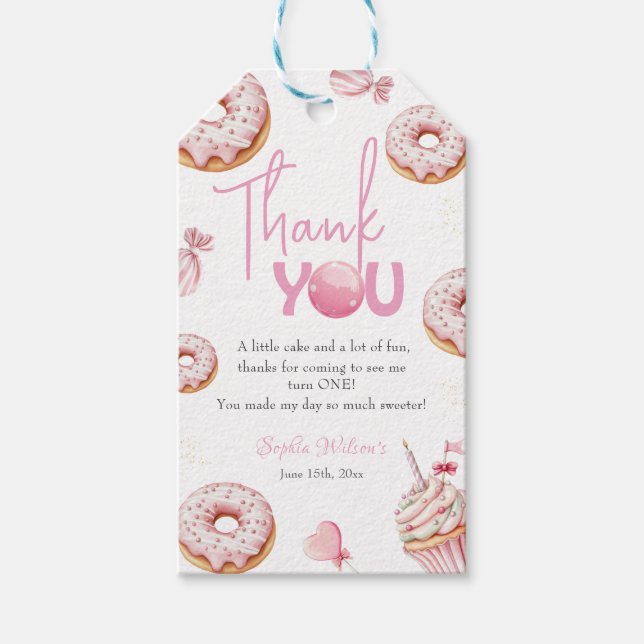 Rosa Donut & Godis Festlig Paket Presentetikett (Framsidan)