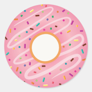 Rosa Donut med Rainbow Sprinkles Runt Klistermärke