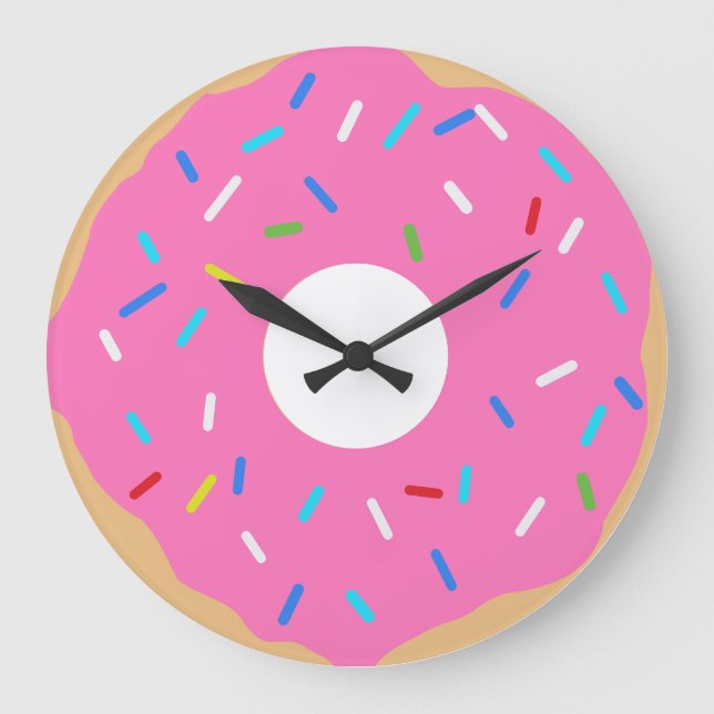 Rosa Donut med sprinkler Stor Klocka (Framsida)