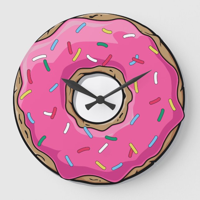 Rosa Donut med Sprinkles Stor Klocka (Framsida)