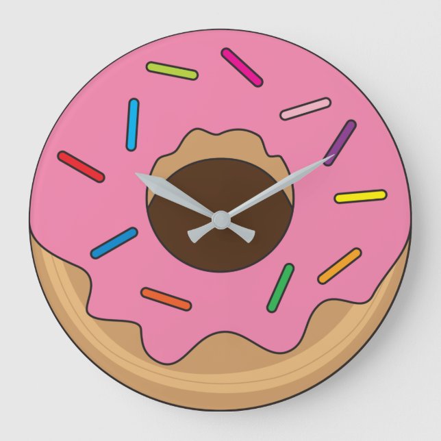 Rosa Donut med Sprinkles Stor Klocka (Framsida)