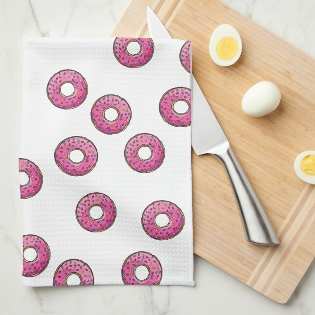 Rosa Donut Mönster Kökshandduk (Vikt i Fjärdedel)
