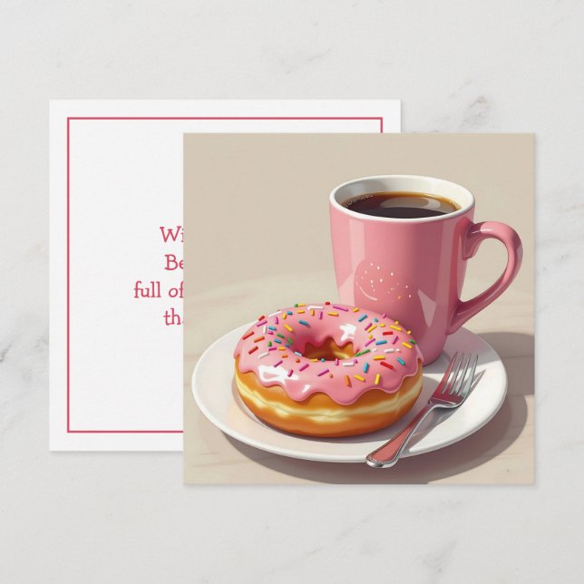 Rosa Donut och kaffe | Håll i Touch Kort (Fram/baksida)