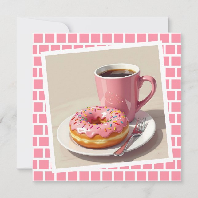 Rosa Donut och kaffe | Håll i Touch Kort (Framsida)