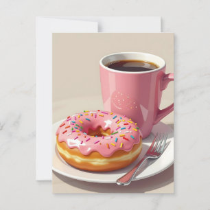 Rosa Donut och kaffe Håll i Touch Vykort